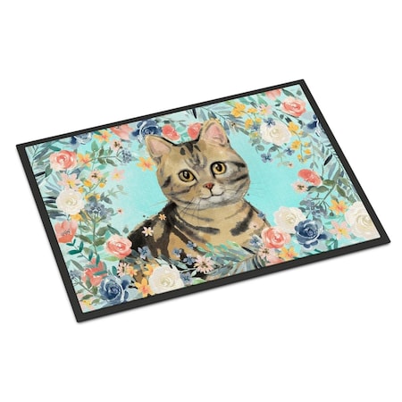 Carolines Treasures 24 x 36 in. American Shorthair Brown Tabby Spring Flowers Indoor or Outdoor Mat CK3387JMAT